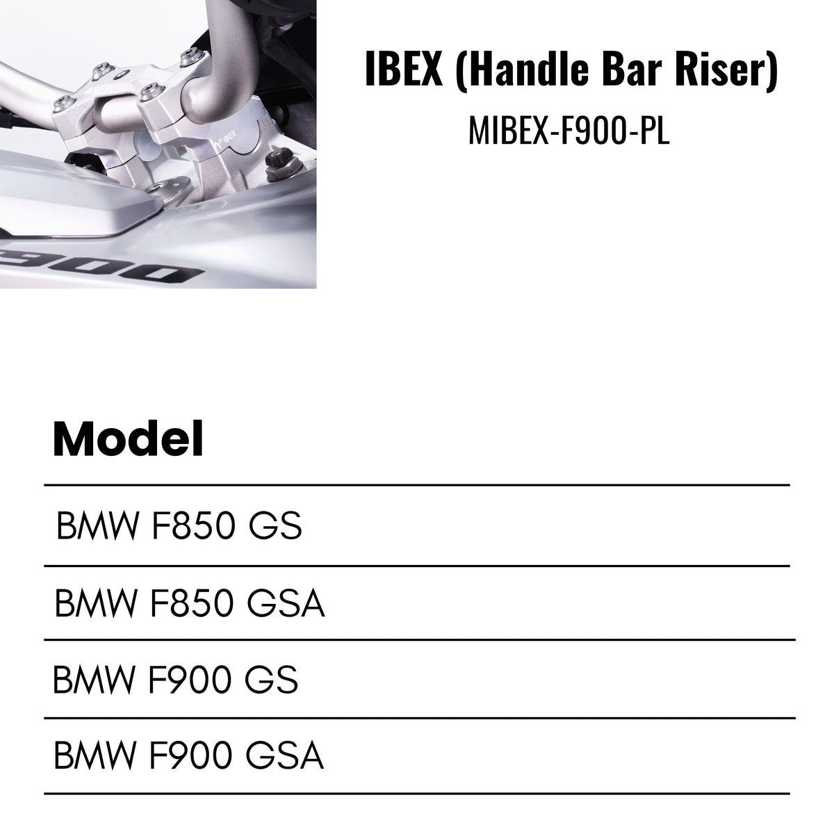 Fit Guide for Machina Pull back handle bar risers for BMW F 850GS/ F850GSA/ F900GS/ F900GSA