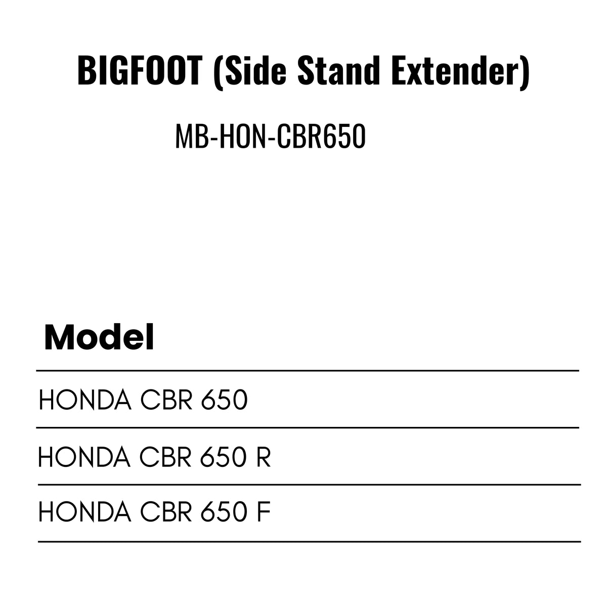 Fit Guide for Machina Side stand extender for CBR650R / CBR650F