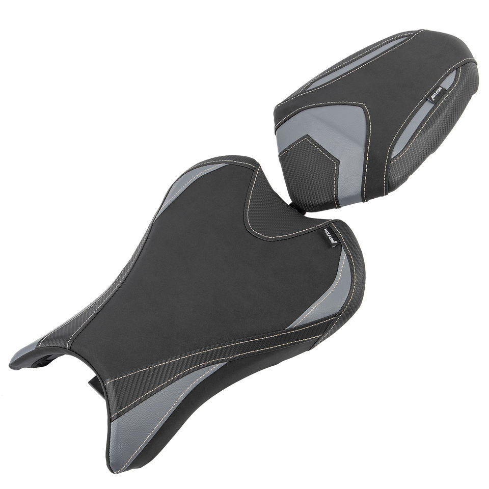 Leather rider saddle and pillion seat set for Triumph Street Triple 765 2023-2024 – grey variant