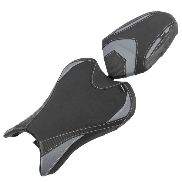 Leather rider saddle and pillion seat set for Triumph Street Triple 765 2023-2024 – grey variant