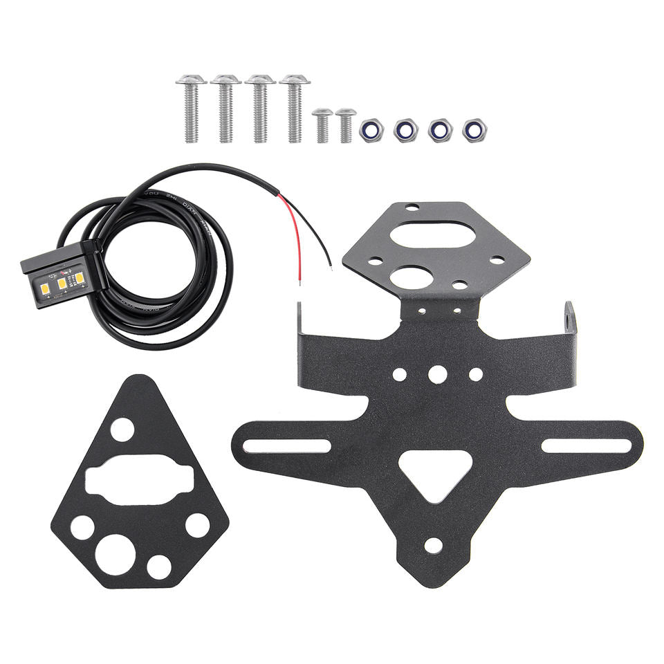 License plate frame components with screws and LED lamp