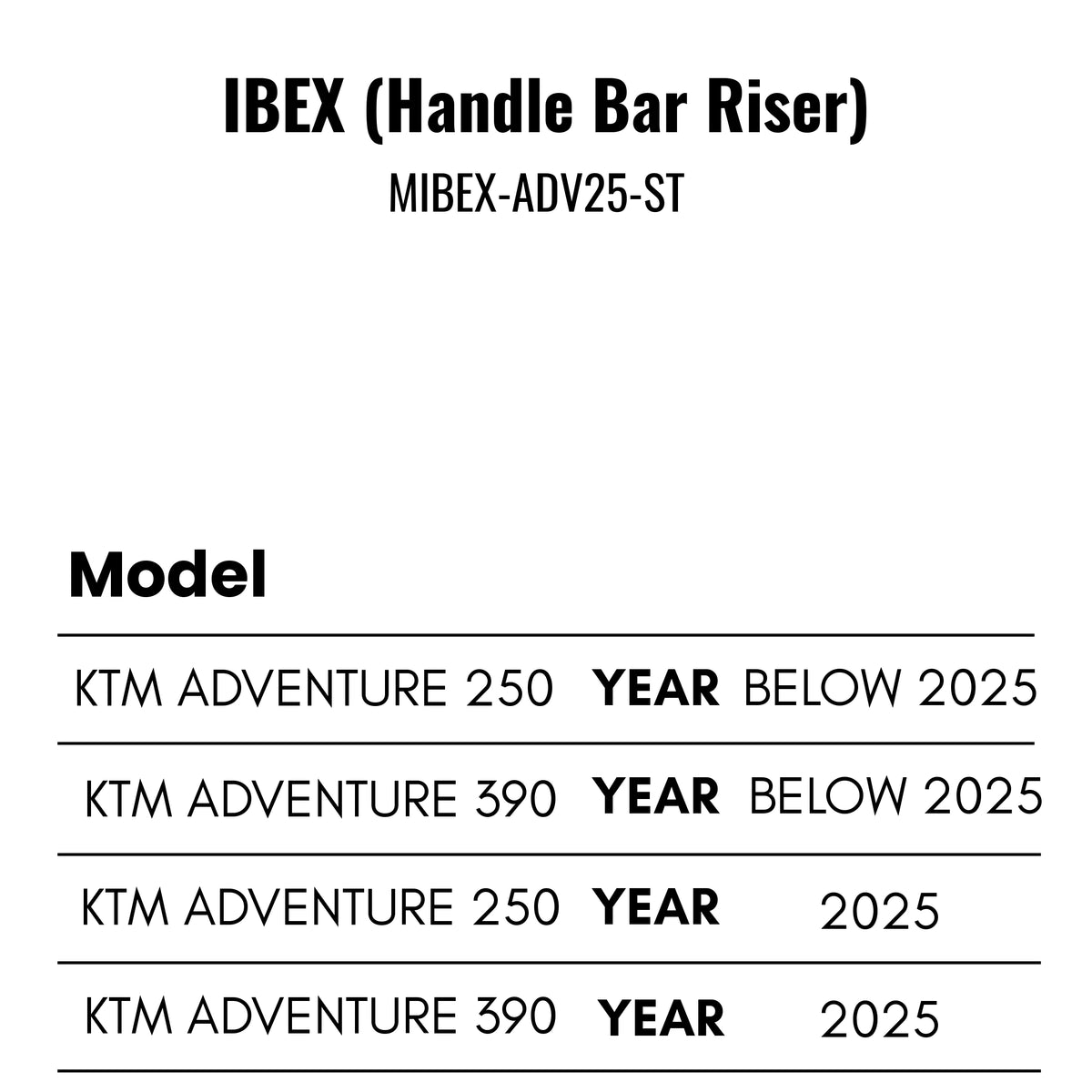 Fit Guide for Machina Handle bar risers for KTM 250/390 Adventure X/S (2025)