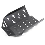 Black powder-coated 3mm aluminium skid plate for Kawasaki Versys 300 — installed view showing undercarriage and engine protection