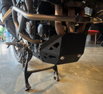 Machina skid plate for Triumph Tiger 900 2024 onwards — four-point bracket mounting detail